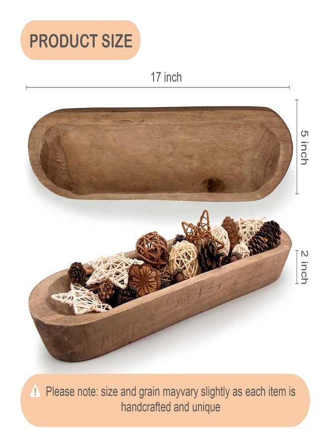 MOLADRI 17 Inch Wooden Dough Bowls Decorative，Unique Centerpiece Bowl, Rustic Long Wood Bowl with Hand Carved for Table Centerpiece Decor, Farmhouse Boho Rustic Style Home Decor (17" x 5" x 2" Brown) - Image 2